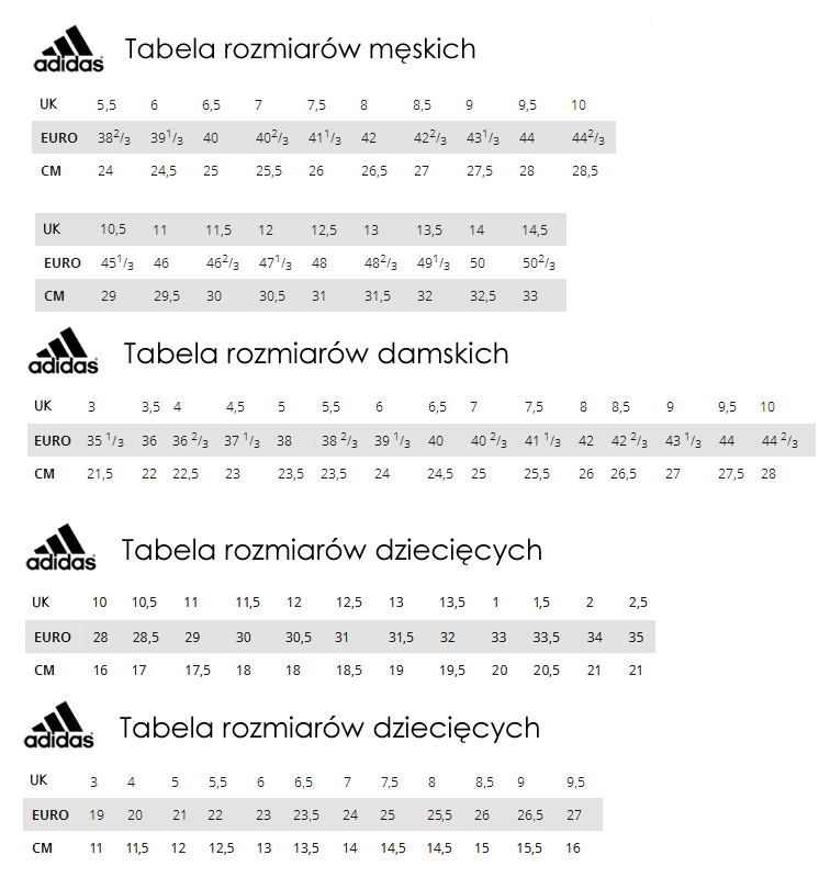 tabela rozmiarów Adidas